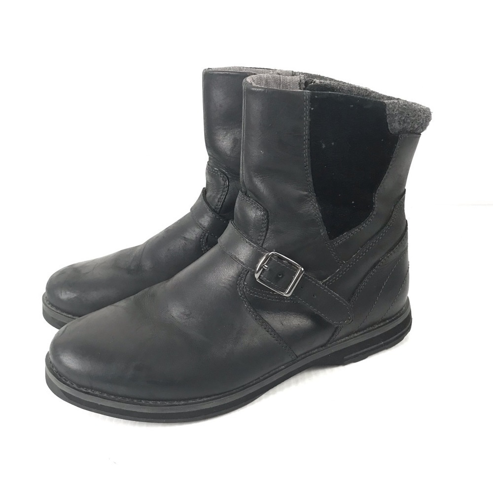 L.L. Bean Park Ridge Black Leather Buckle Ankle Boots - Picture 3 of 9